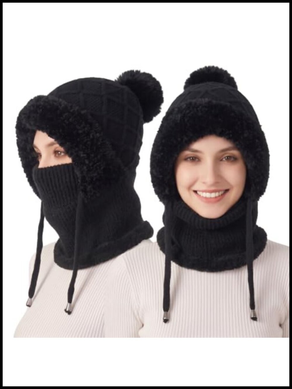 3-in-1 Winter Beanie Hat with Neck Warmer & Face Mask Fleece Lined